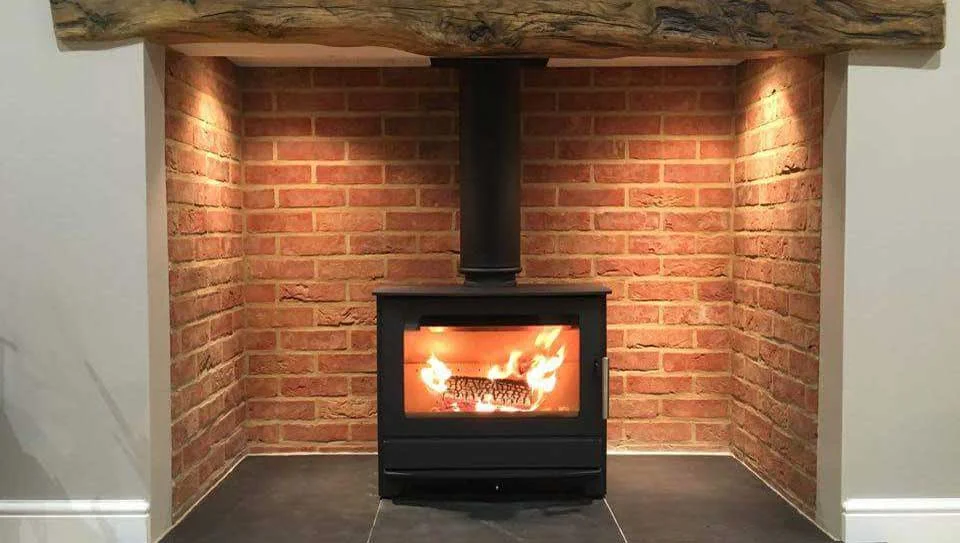Log burner in a cozy living room